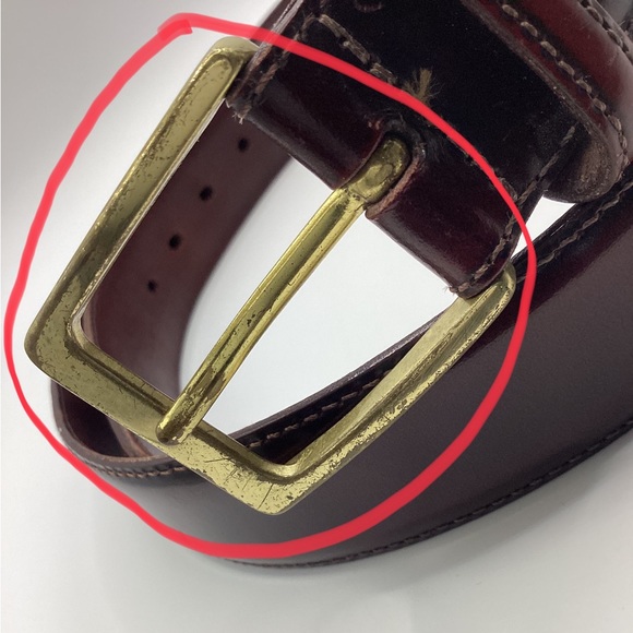 Smooth Reddish Brown Leather Belt with Gold Brass Buckle - Picture 15 of 15